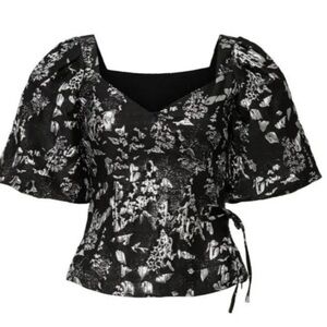 Rent the runway sz 8 black and silver Taylor metallic wrap top jonathan Simkhai